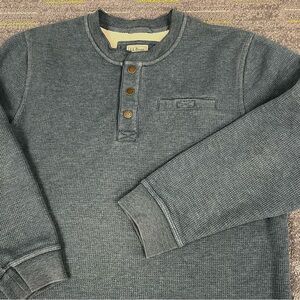 LL Bean Katahdin Iron Works Bonded Waffle Fleece Henley Shirt Men’s Large Blue